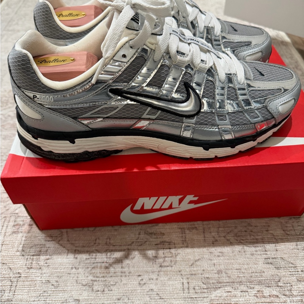 Nike P-6000 Silver and White Running Shoes